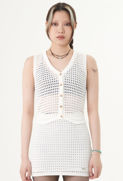 curetty (キュリティー)  C CROCHET KNIT VEST_WHITE