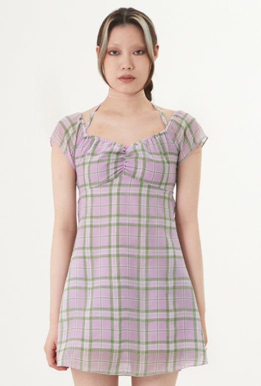 curetty (キュリティー)  C BACK POINT CHECKED DRESS_LIGHT VIOLET