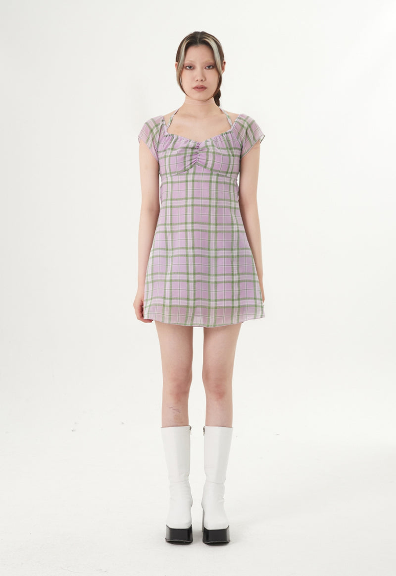 curetty (キュリティー)  C BACK POINT CHECKED DRESS_LIGHT VIOLET