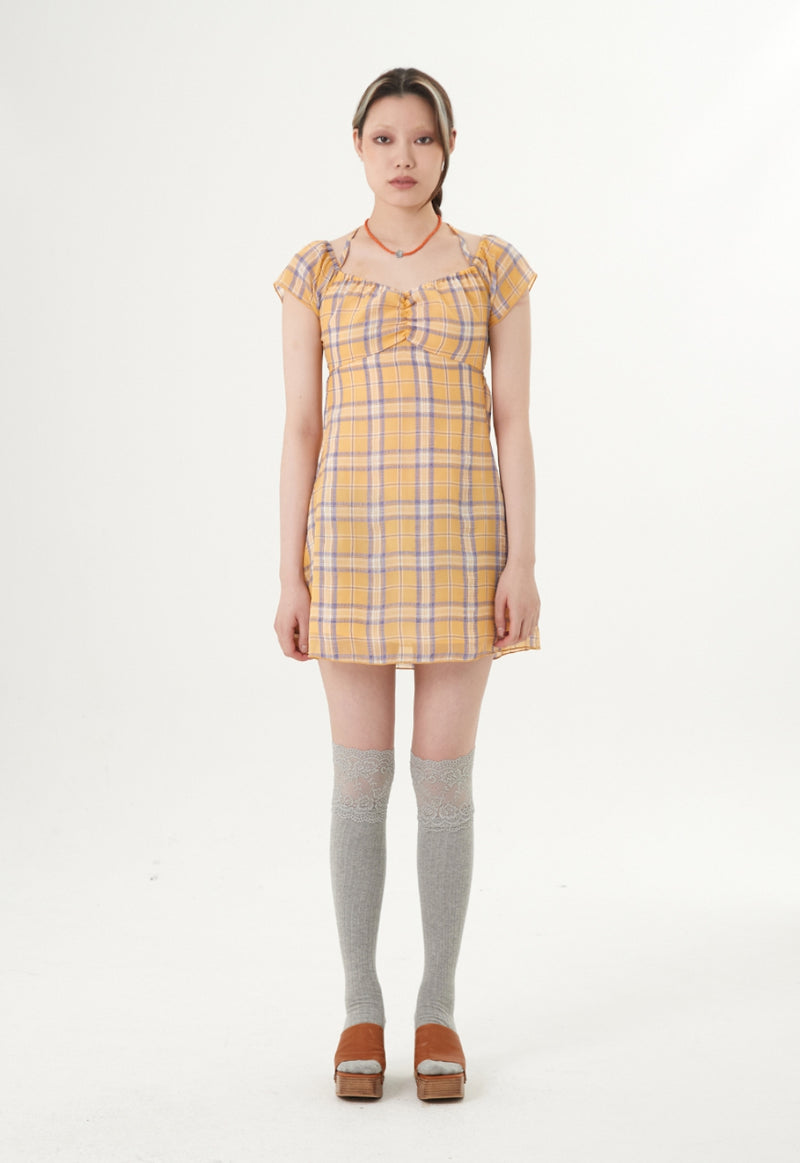 curetty (キュリティー)  C BACK POINT CHECKED DRESS_YELLOW