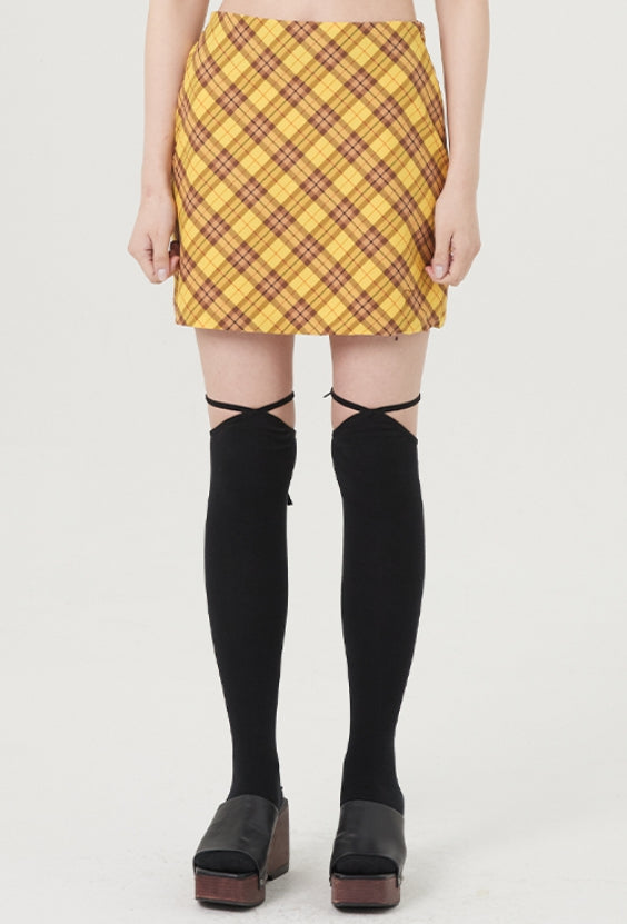 curetty (キュリティー) C RHINESTONE CHECKED SKIRT_YELLOW