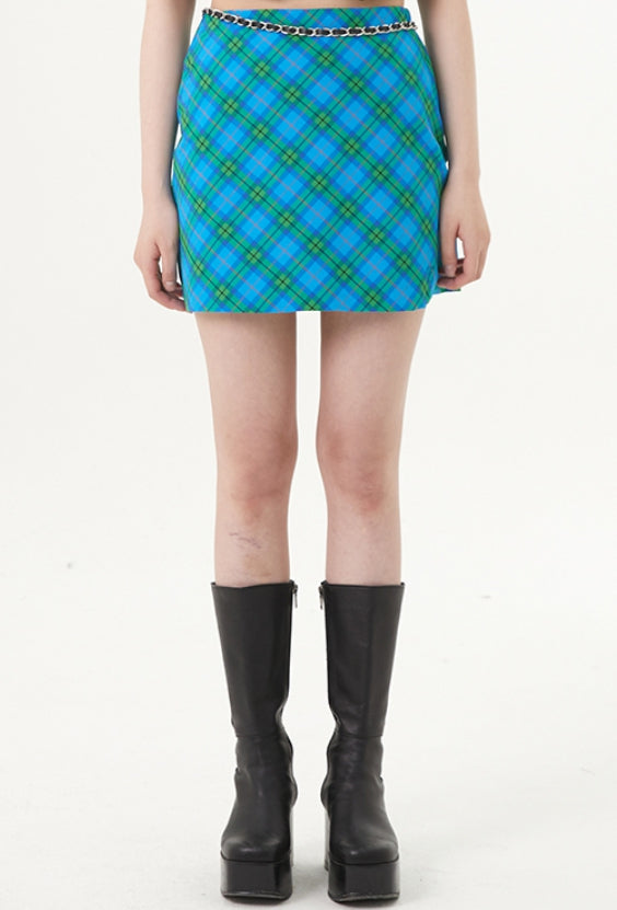curetty (キュリティー) C RHINESTONE CHECKED SKIRT_BLUE