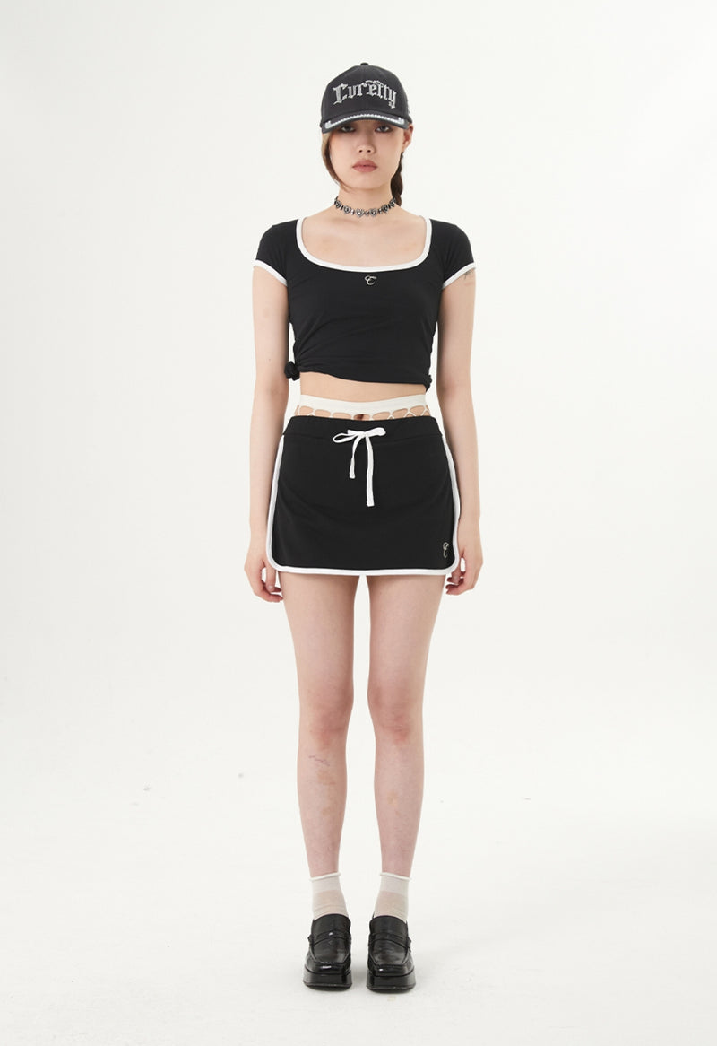 curetty (キュリティー) C CONTRAST COLOR SKIRT PANTS_BLACK