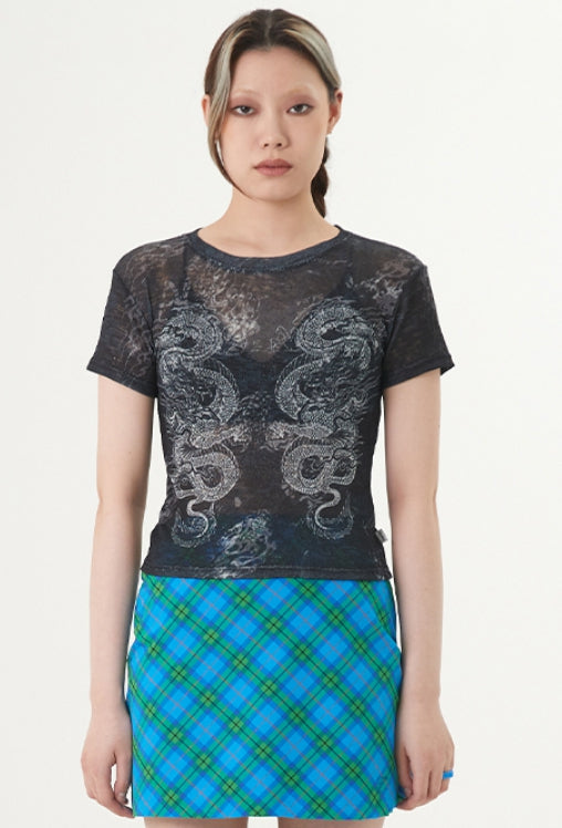 curetty (キュリティー) C DOUBLE DRAGON PRINT T-SHIRT_BLACK