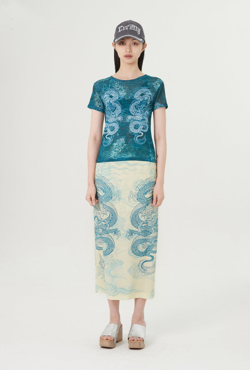 curetty (キュリティー) C DOUBLE DRAGON PRINT T-SHIRT_BLUE GREEN