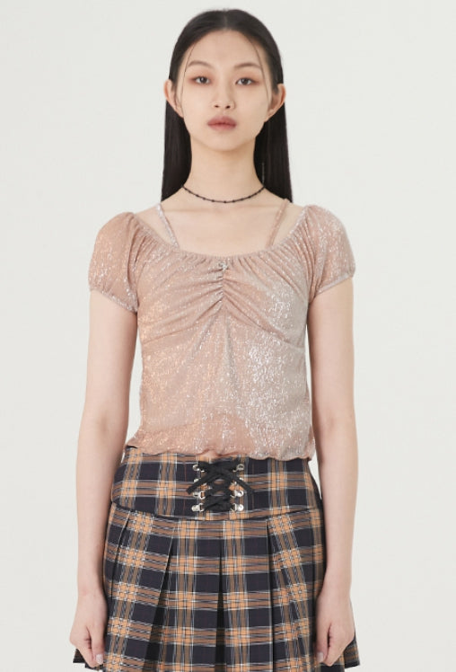 curetty (キュリティー) C METALLIC PUFF TOP_CORAL