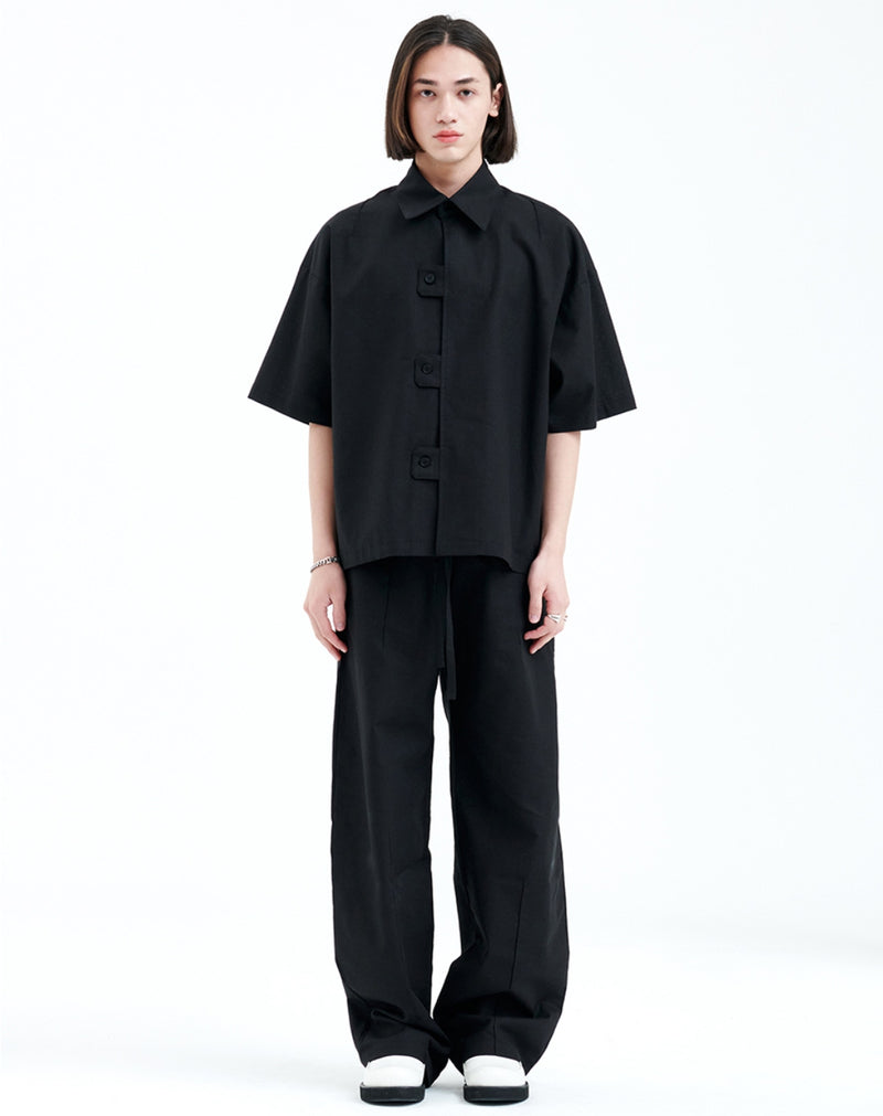 ラメルマメゾン (LA MER MA MAISON) PIN TUCK WIDE LINEN PANTS BLACK