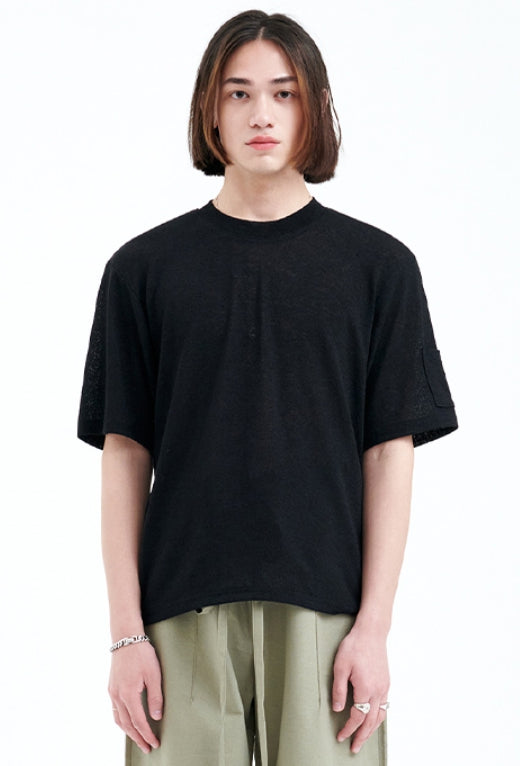 ラメルマメゾン (LA MER MA MAISON) SLEEVE POCKET KNIT BLACK