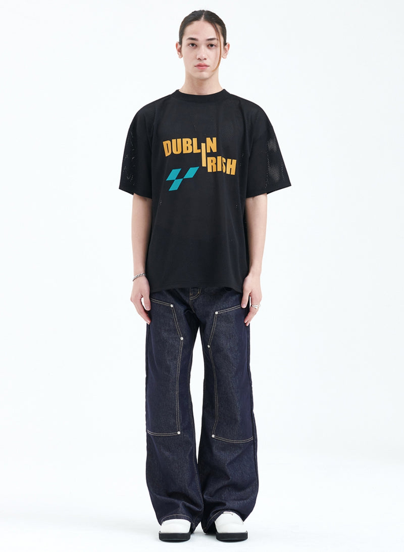 ラメルマメゾン (LA MER MA MAISON)  G.PRINT MESH HALF-T BLACK