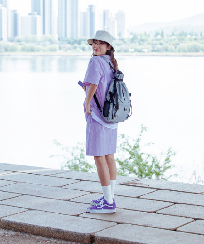 デイライフ(Daylife) Nylon Midi Skirt (Purple)