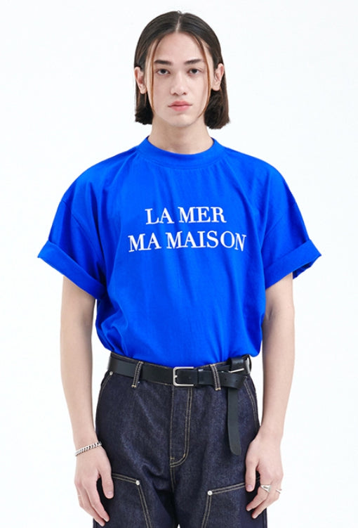 ラメルマメゾン (LA MER MA MAISON)  FLOCKING LOGO HALF-T BLUE