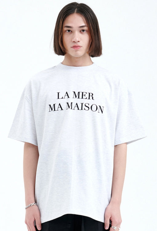 ラメルマメゾン (LA MER MA MAISON) FLOCKING LOGO HALF-T ASH MELANGE