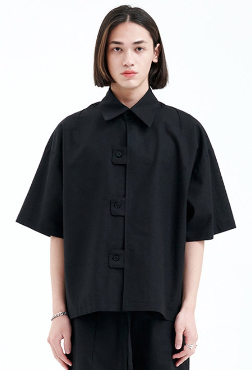 ラメルマメゾン (LA MER MA MAISON) BUTTON COVER LINEN SHIRT BLACK