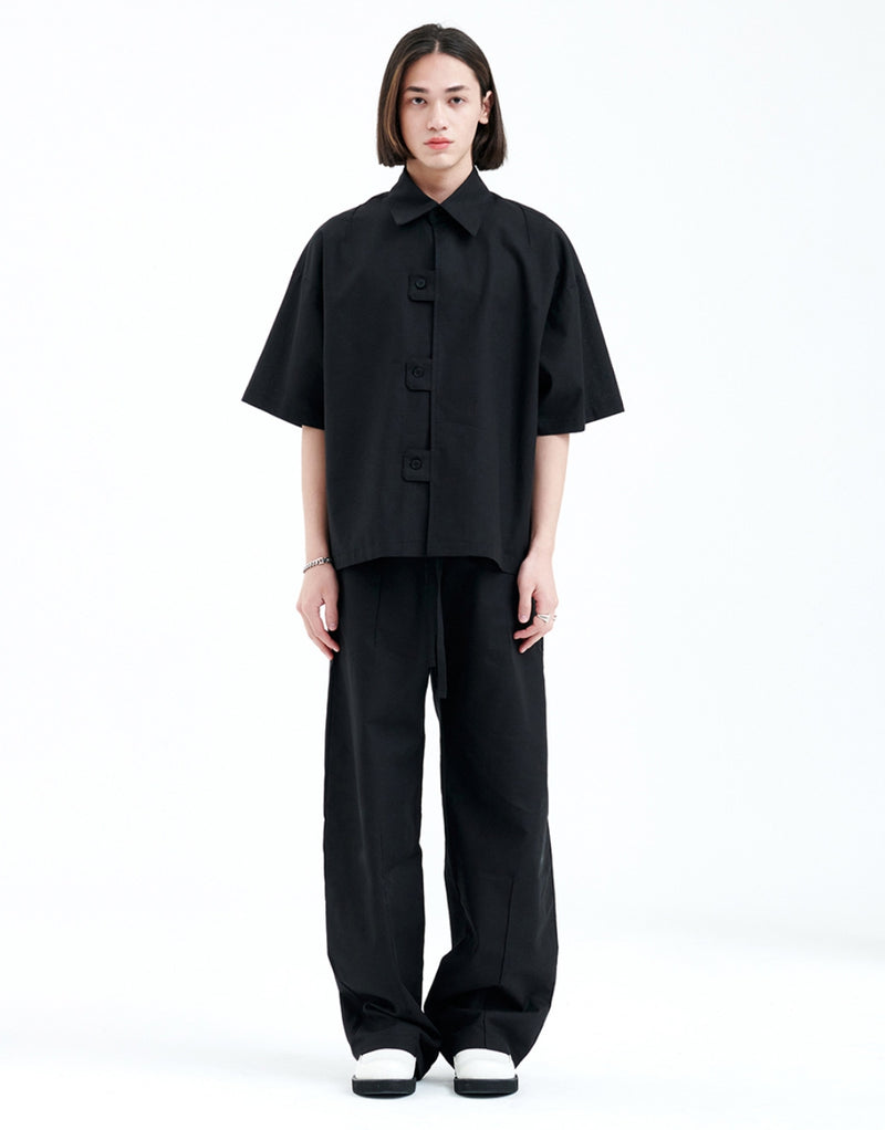 ラメルマメゾン (LA MER MA MAISON) BUTTON COVER LINEN SHIRT BLACK