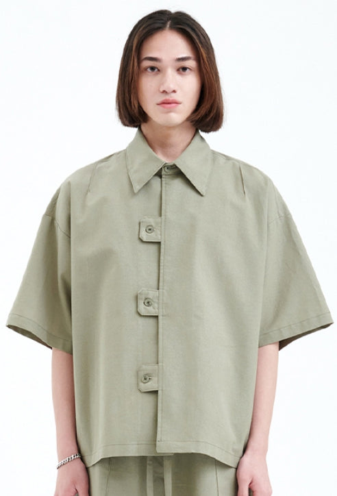 ラメルマメゾン (LA MER MA MAISON)  BUTTON COVER LINEN SHIRT KHAKI