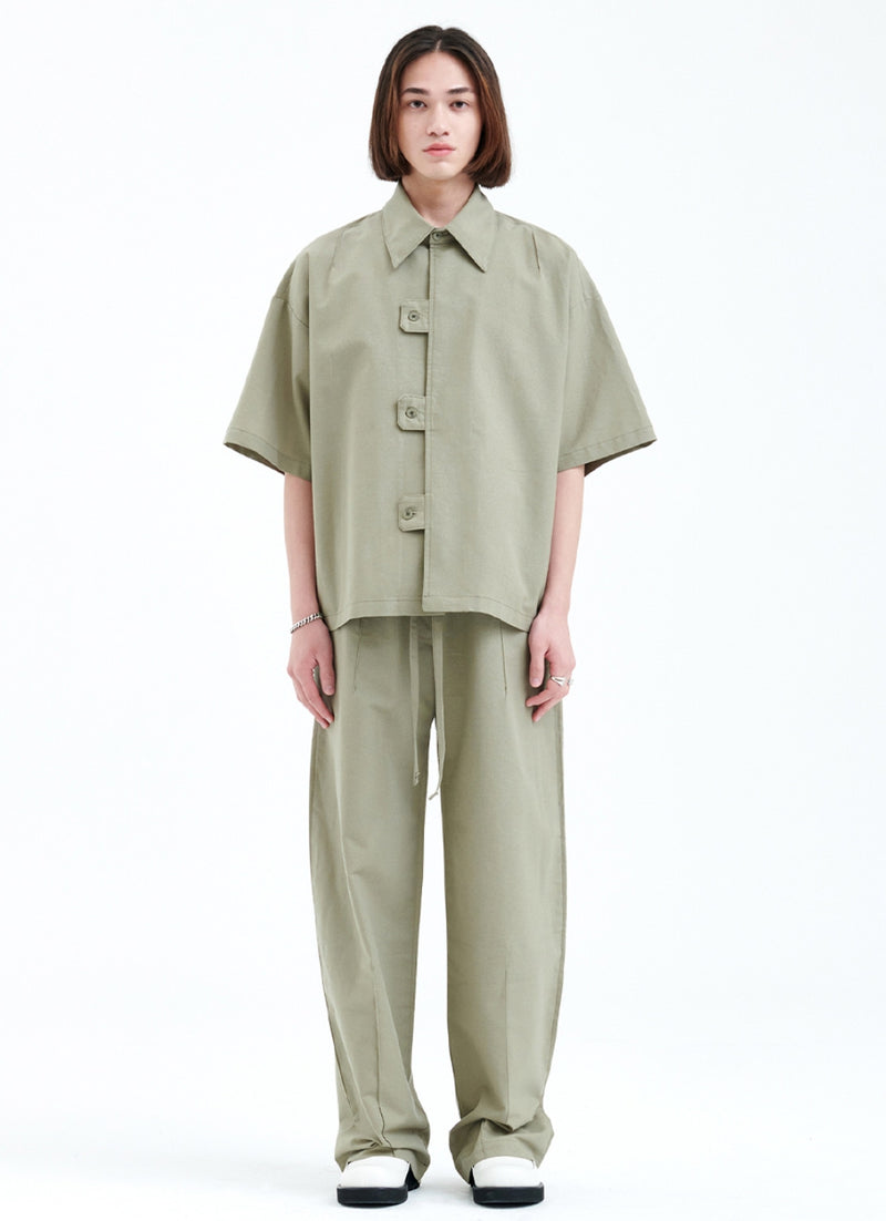ラメルマメゾン (LA MER MA MAISON)  BUTTON COVER LINEN SHIRT KHAKI