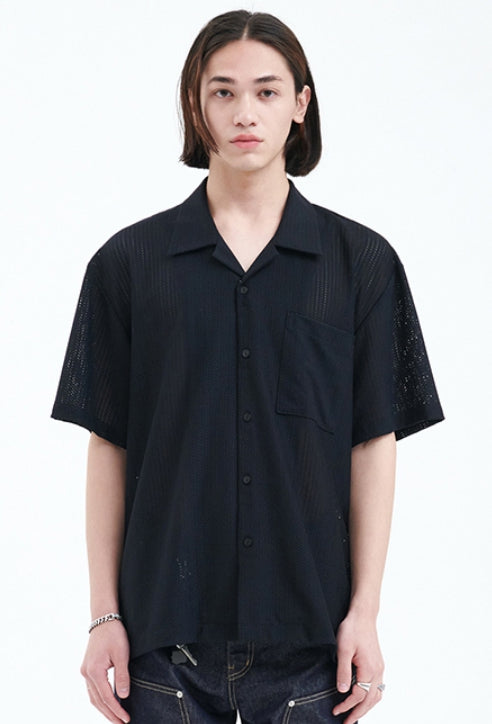 ラメルマメゾン (LA MER MA MAISON) MESH OPEN COLLAR SHIRT BLACK
