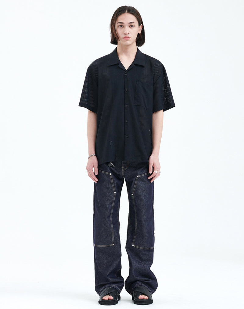 ラメルマメゾン (LA MER MA MAISON) MESH OPEN COLLAR SHIRT BLACK
