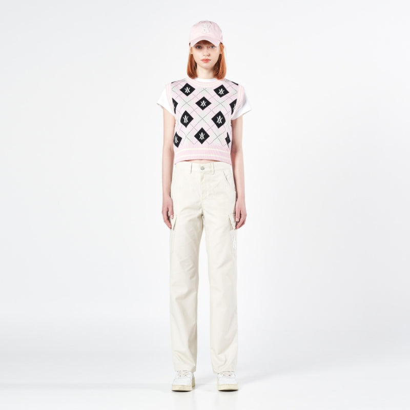 アクメドラビ(acme' de la vie) A LOGO PATTERN ARGYLE KNIT VEST PINK