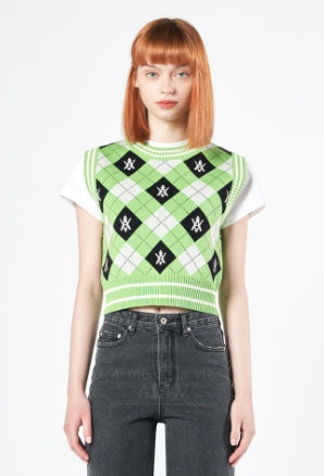 アクメドラビ(acme' de la vie) A LOGO PATTERN ARGYLE KNIT VEST GREEN