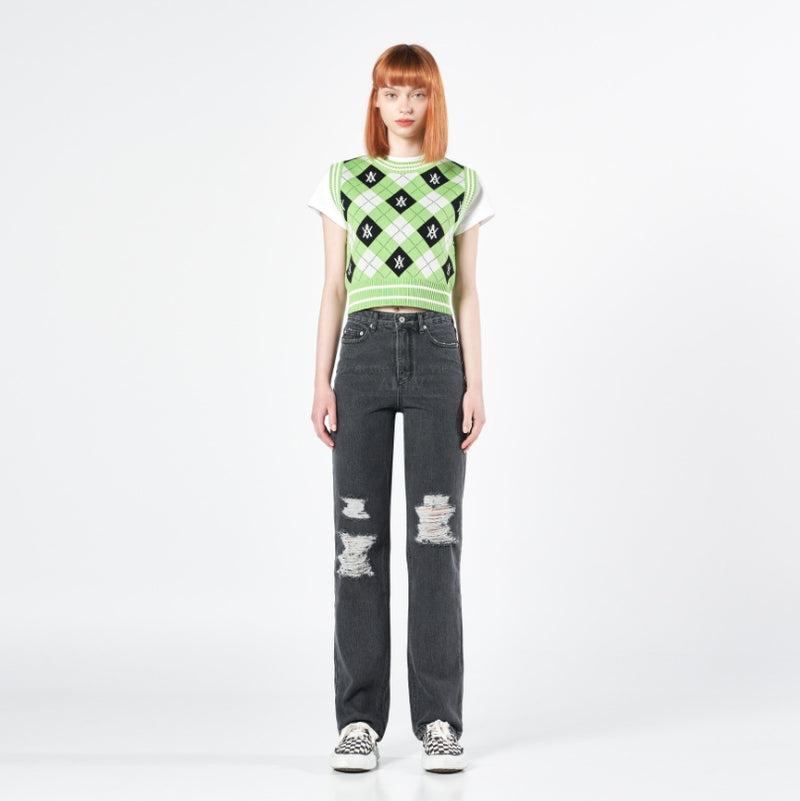 アクメドラビ(acme' de la vie) A LOGO PATTERN ARGYLE KNIT VEST GREEN