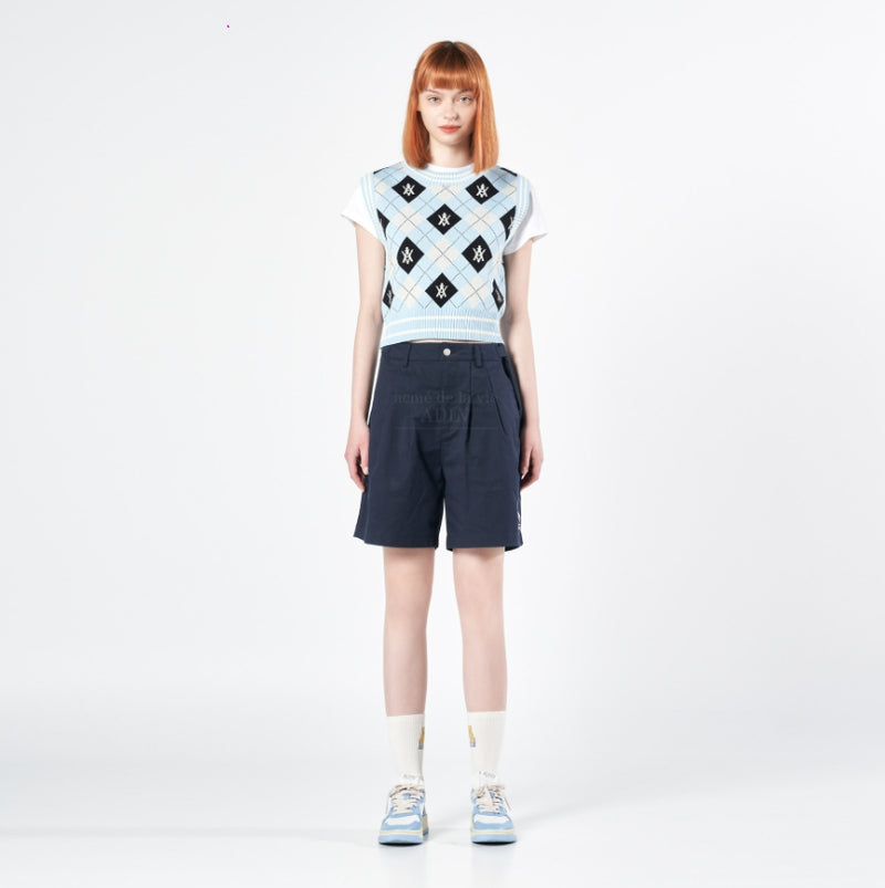 アクメドラビ(acme' de la vie) A LOGO PATTERN ARGYLE KNIT VEST SKYBLUE