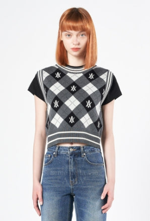 アクメドラビ(acme' de la vie) A LOGO PATTERN ARGYLE KNIT VEST BLAK