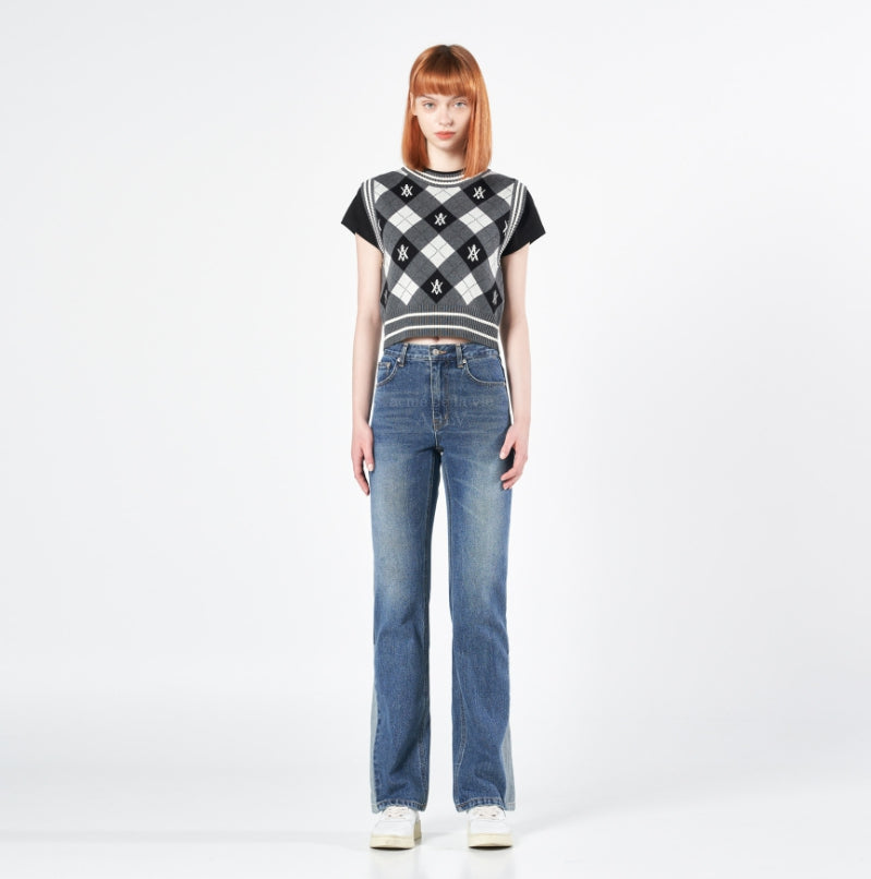 アクメドラビ(acme' de la vie) A LOGO PATTERN ARGYLE KNIT VEST BLAK