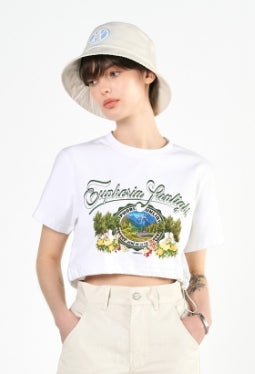 アクメドラビ(acme' de la vie) GREENERY ARTWORK CROP TOP SHORT SLEEVE T-SHIRT WHITE