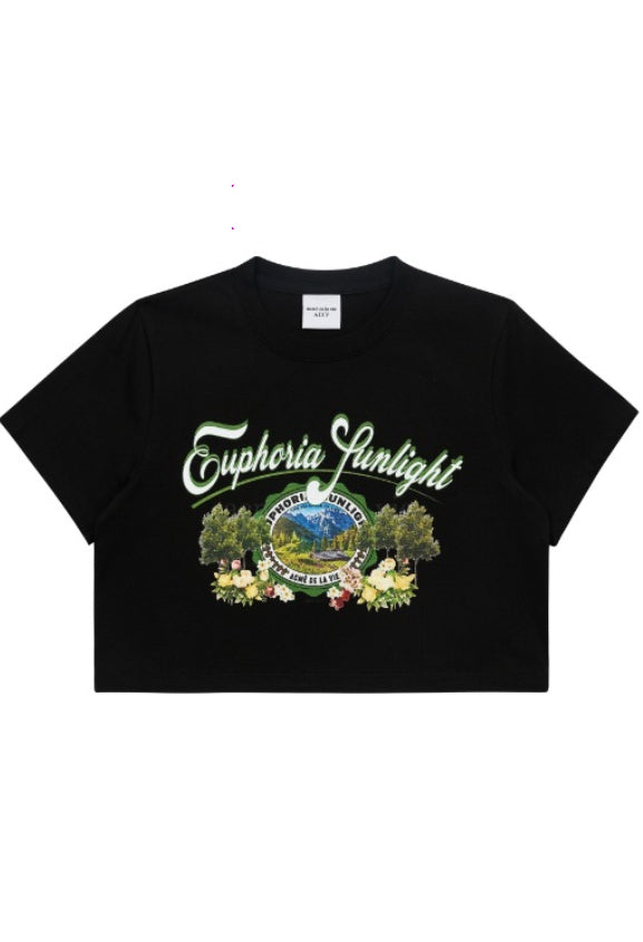 アクメドラビ(acme' de la vie) GREENERY ARTWORK CROP TOP SHORT SLEEVE T-SHIRT BLACK