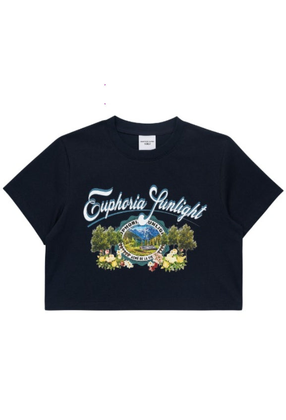 アクメドラビ(acme' de la vie) GREENERY ARTWORK CROP TOP SHORT SLEEVE T-SHIRT NAVY