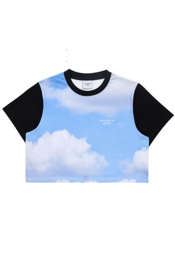アクメドラビ(acme' de la vie) CLOUD ARTWORK CROP TOP SHORT SLEEVE T-SHIRT BLACK