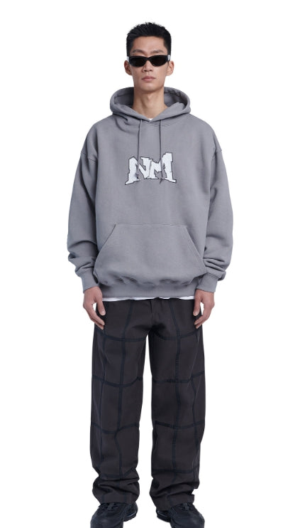 NOMANUAL(ノーマニュアル) CRACKED LOGO HOODIE - GRAY