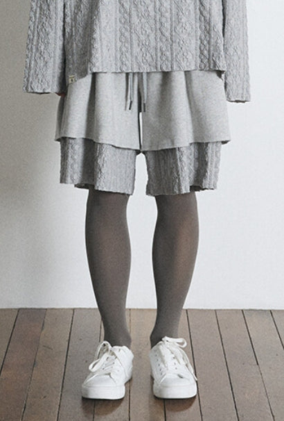 A NOTHING (エーナッシング) TWISTED ELASTIC LAYERED 1/2 PANTS (Gray)