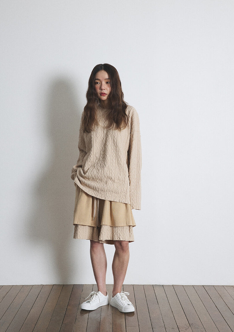 A NOTHING (エーナッシング) TWISTED ELASTIC LAYERED 1/2 PANTS (Beige)