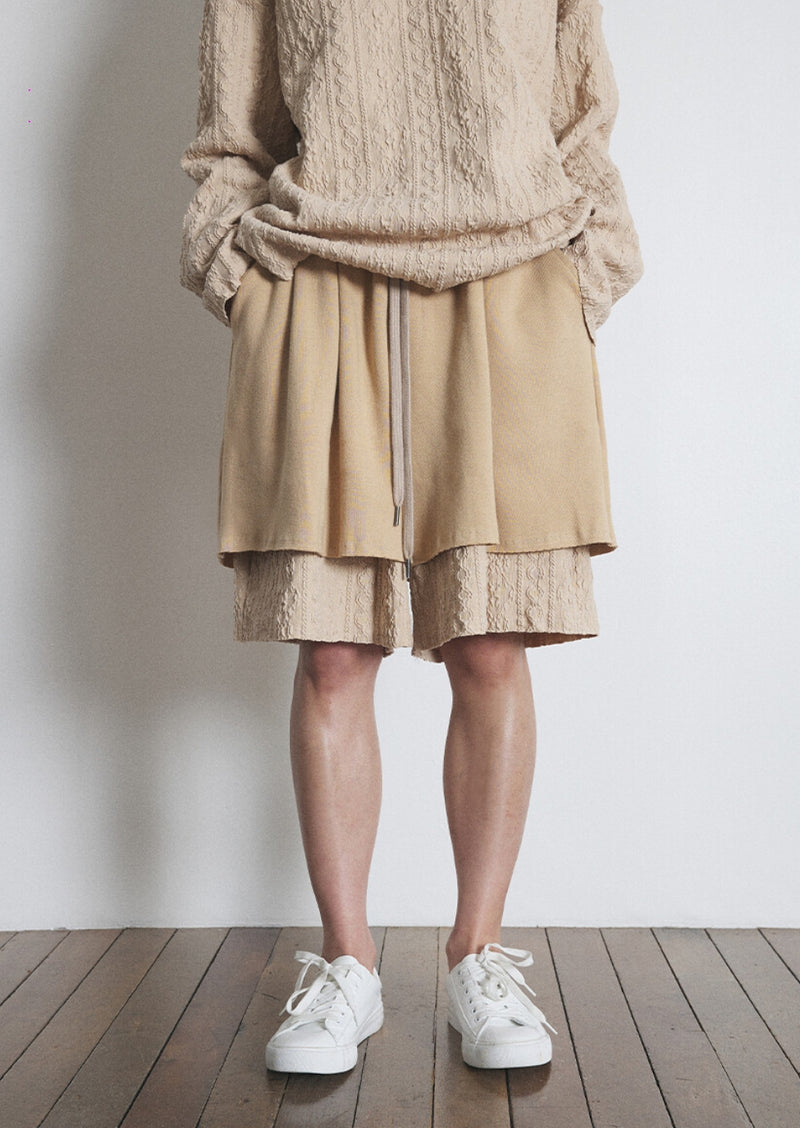 A NOTHING (エーナッシング) TWISTED ELASTIC LAYERED 1/2 PANTS (Beige)