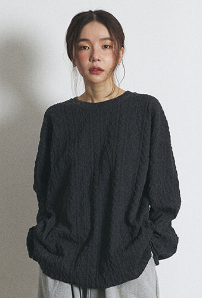 A NOTHING (エーナッシング) TWISTED ELASTIC CUT-OUT BOX TEE (Charcoal)