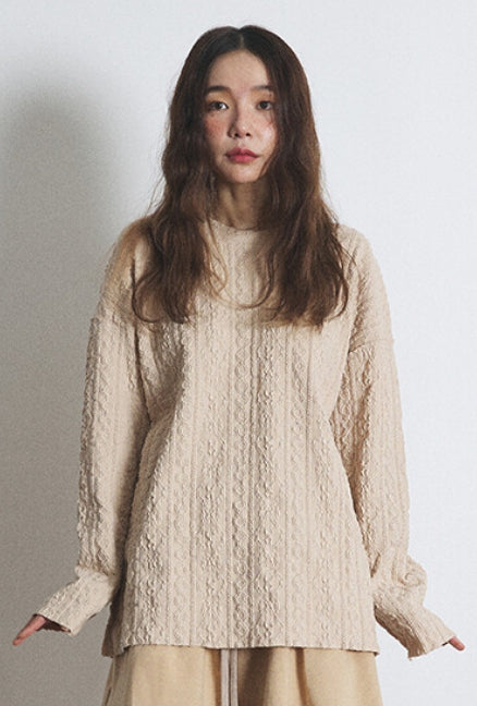 A NOTHING (エーナッシング) TWISTED ELASTIC CUT-OUT BOX TEE (Beige)