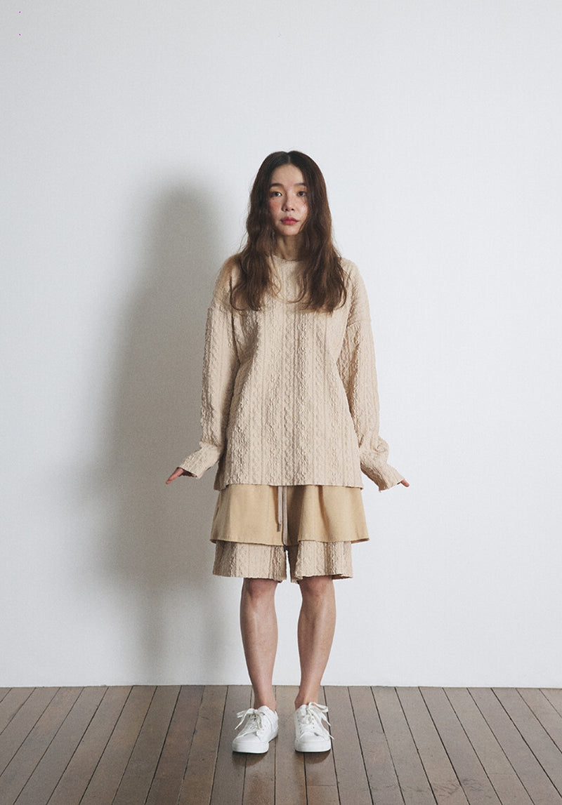 A NOTHING (エーナッシング) TWISTED ELASTIC CUT-OUT BOX TEE (Beige)