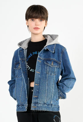 アクメドラビ(acme' de la vie) A LOGO PATCH DENIM HOODIE JACKET BLUE
