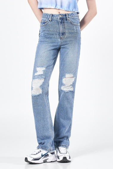 アクメドラビ(acme' de la vie) DESTROYED WASHING STRAIGHT DENIM PANTS BLUE