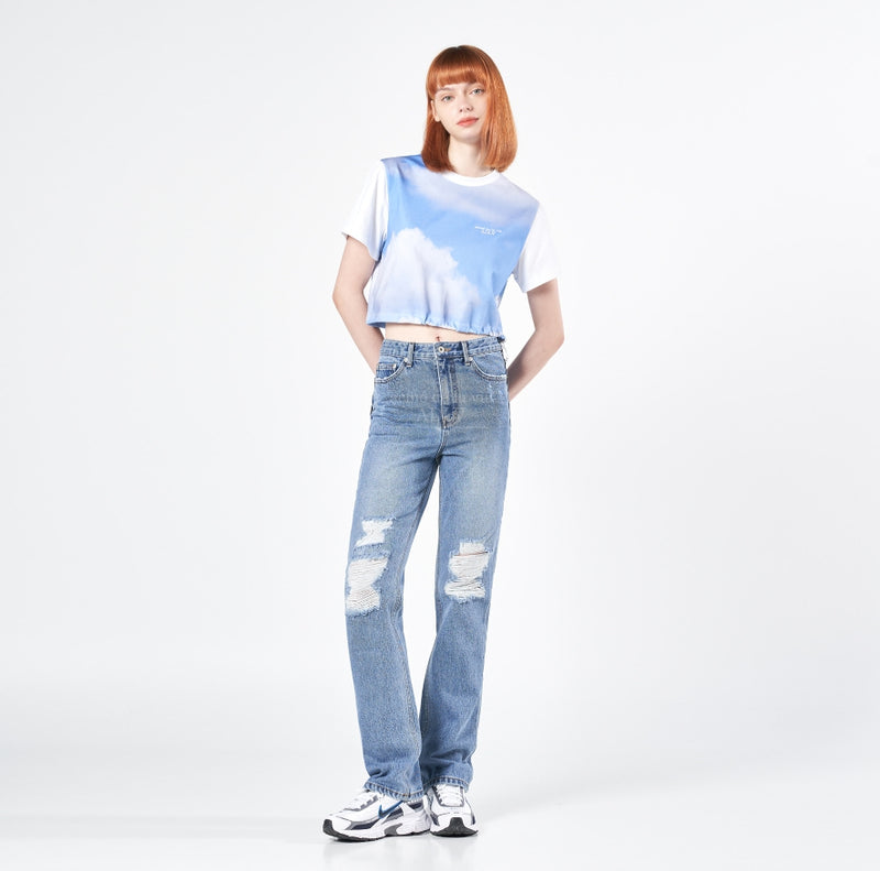 アクメドラビ(acme' de la vie) DESTROYED WASHING STRAIGHT DENIM PANTS BLUE