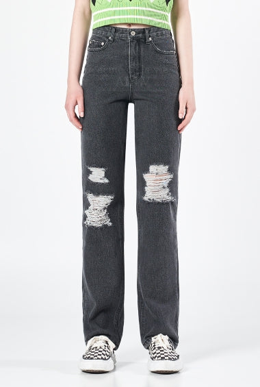 アクメドラビ(acme' de la vie) DESTROYED WASHING STRAIGHT DENIM PANTS BLACK