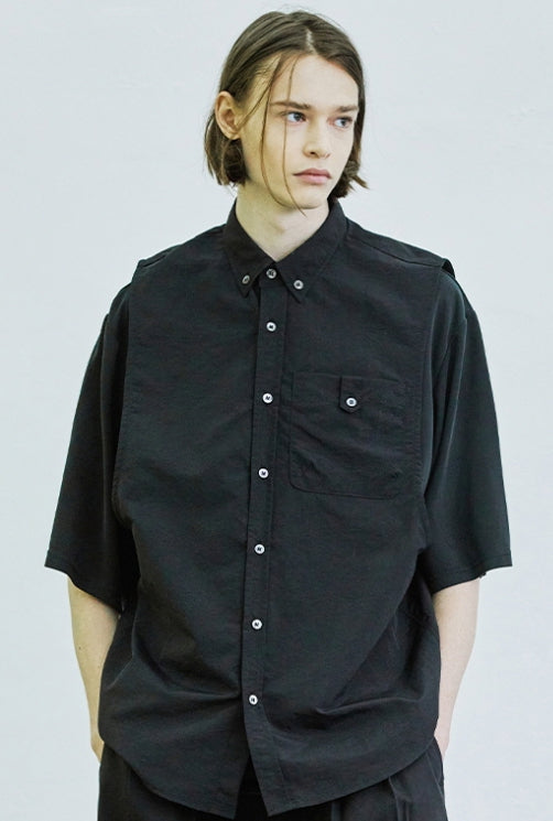 SSY(エスエスワイ)  scoop sleeveless nylon shirt black