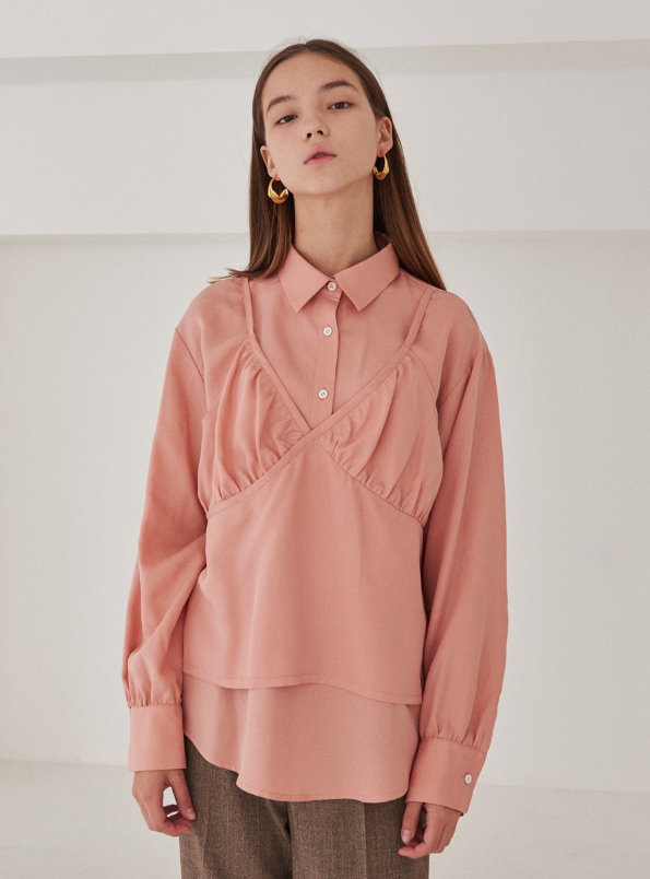 TMO BY 13MONTH（ティーエムオーバイサーティンマンス）LONG SLEEVE VEST SHIRT (PINK)