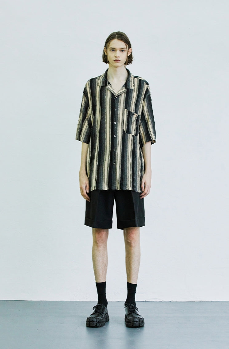 SSY(エスエスワイ)  loop stitch turn-up half pants black