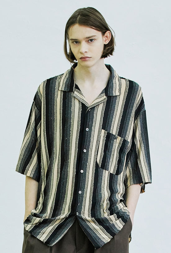 SSY(エスエスワイ) grunge stripe jersey shirt brown