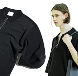 SSY(エスエスワイ)  square chest zipper polo knit t-shirt black