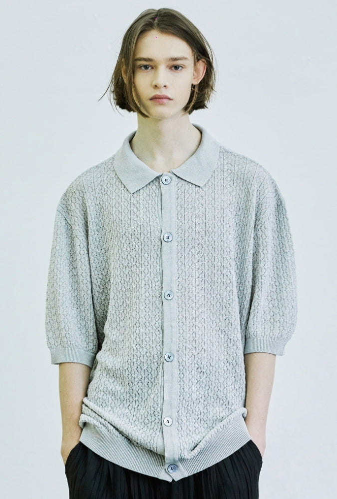 SSY(エスエスワイ) bumpy diamond knited half cardigan grey