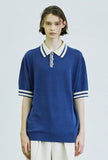 SSY(エスエスワイ) color stripe pique knit t-shirt blue